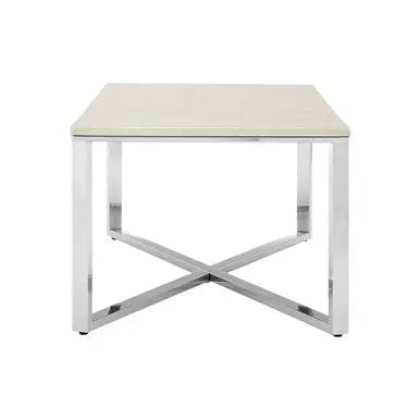 White Faux Marble Coffee Table with Chrome Lattice Leg Design, Allure