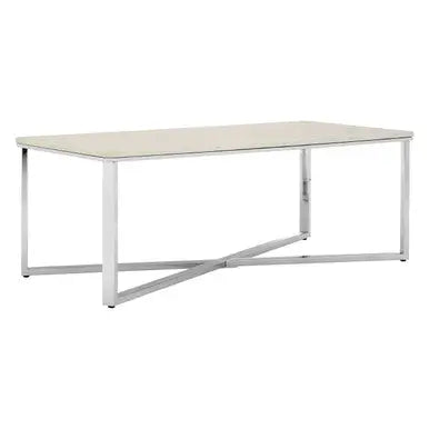 White Faux Marble Coffee Table with Chrome Lattice Leg Design, Allure