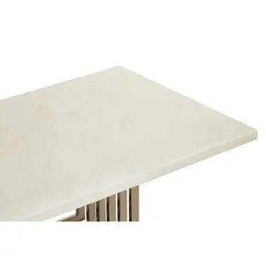 White Faux Marble Top Coffee Table with Silver Geometric Stainless Steel Frame, Moda