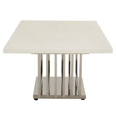 White Faux Marble Top Coffee Table with Silver Geometric Stainless Steel Frame, Moda