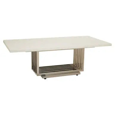 White Faux Marble Top Coffee Table with Silver Geometric Stainless Steel Frame, Moda