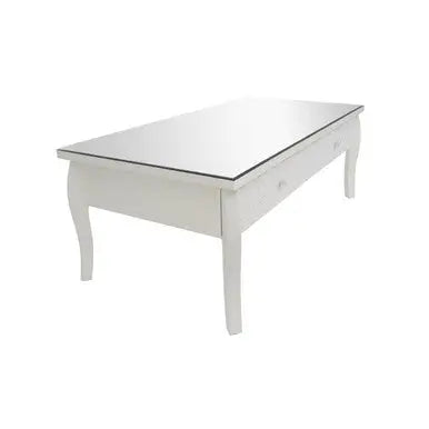 White Glass Top Storage Coffee Table with 2 Drawers, Chamonix