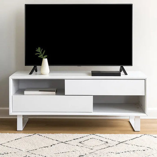 White High Gloss Coffee Table with 2 Drawers and Open Shelves, Moritz
