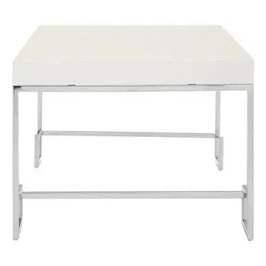 White High Gloss Wood Top Coffee Table with Silver Chrome Angled Stainless Steel Leg, Allure
