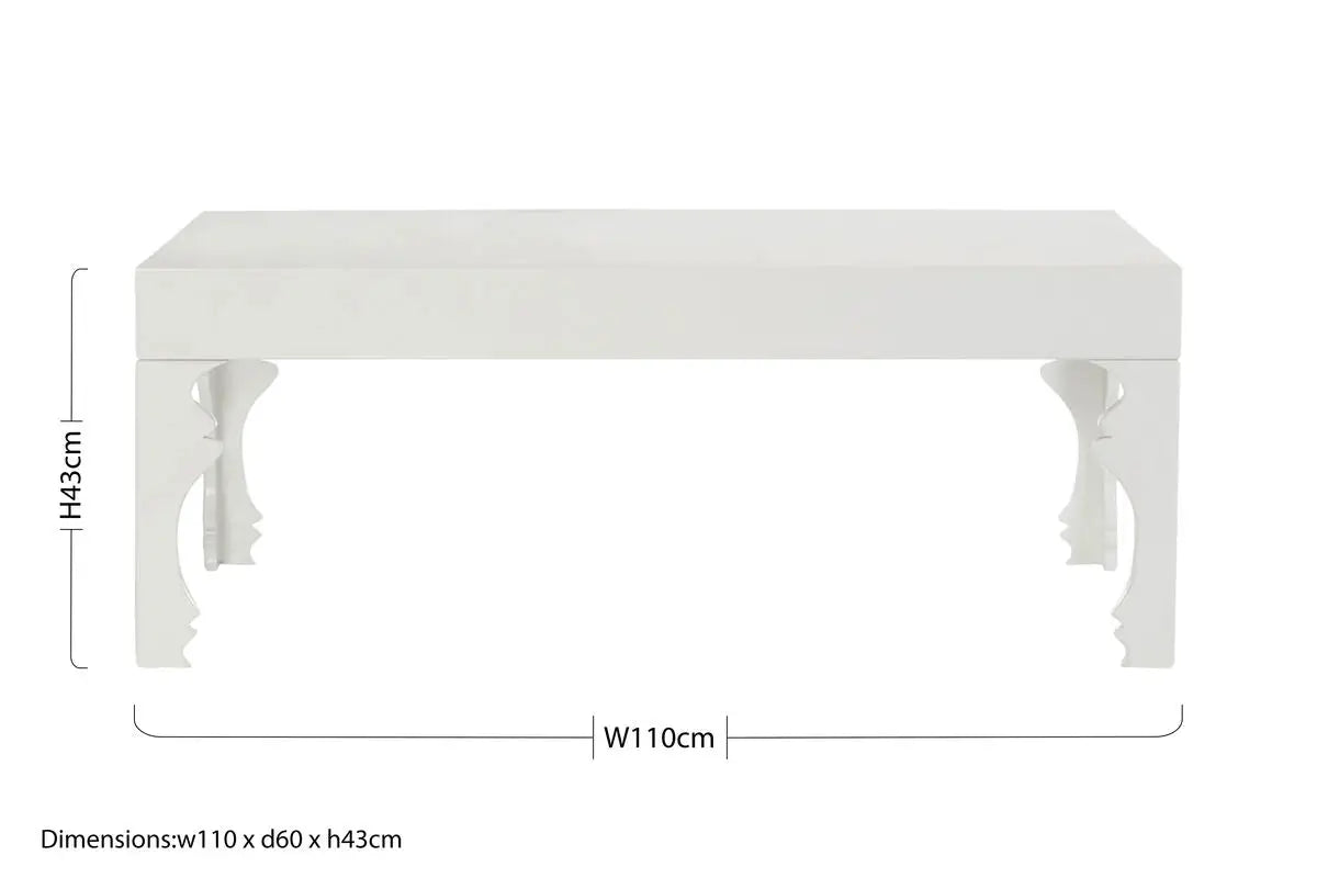 White High Gloss Wooden Coffee Table with Stately Shaped Legs, Luis