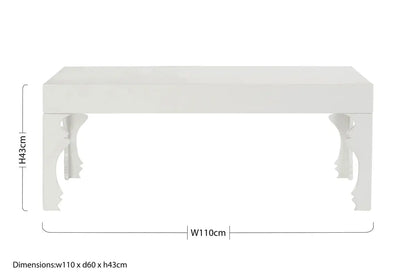 White High Gloss Wooden Coffee Table with Stately Shaped Legs, Luis