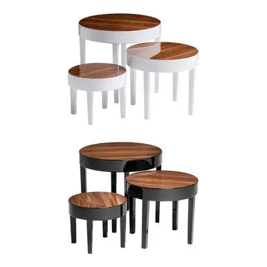 White High Gloss Wooden Frame Nest of 3 Table with Pear Wood Effect Top, Moritz