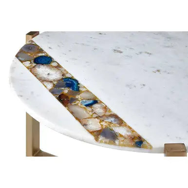 White Marble and Agate Top Round Coffee Table with Brass Iron Legs, Vizzini