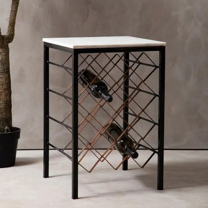 White Marble And Iron Wine Rack Table, Templar