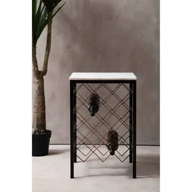 White Marble And Iron Wine Rack Table, Templar