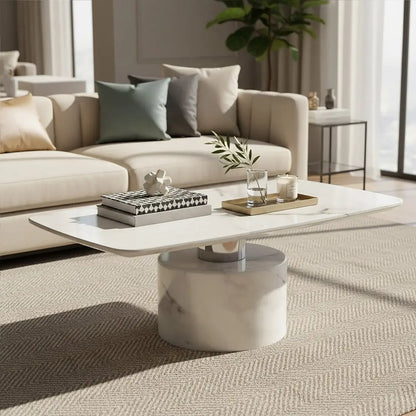 White Marble Coffee Table with Stainless Steel Support, Sesto
