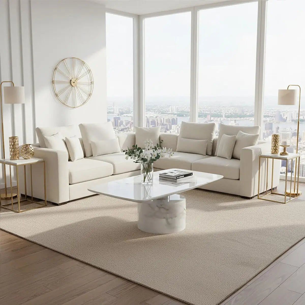White Marble Coffee Table with Stainless Steel Support, Sesto