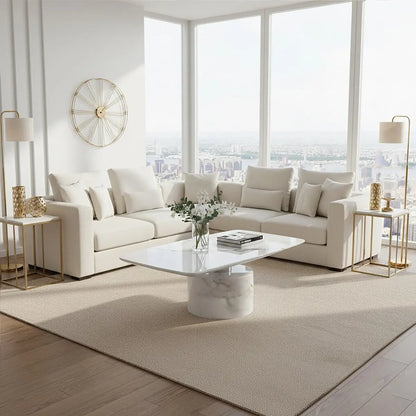 White Marble Coffee Table with Stainless Steel Support, Sesto