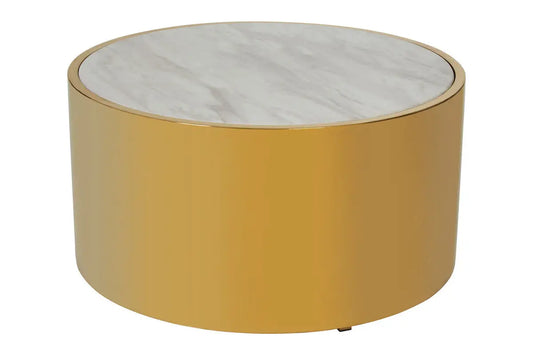 White Marble Effect Top Round Coffee Table with Gold Steel Frame, Carlox