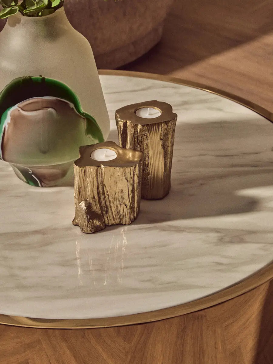 White Marble Effect Top Round Coffee Table with Gold Steel Frame, Carlox