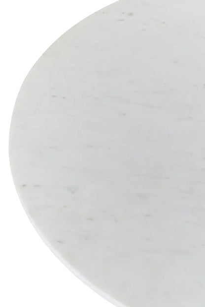 White Marble Round Top Coffee Table with Acacia Wood Legs, Myan