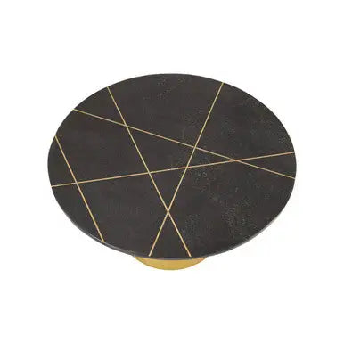 White Marble Round Top Coffee Table with Sculptural Geometric Gold Base, Rabia