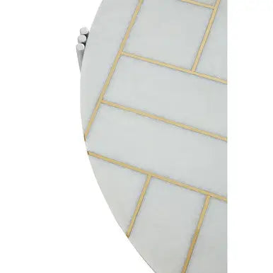 White Marble Top Coffee Table with Gold Detail and Silver Finish Frame, Eva