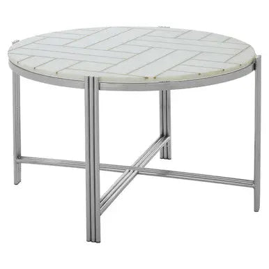 White Marble Top Coffee Table with Gold Detail and Silver Finish Frame, Eva