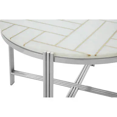 White Marble Top Coffee Table with Gold Detail and Silver Finish Frame, Eva