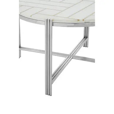 White Marble Top Coffee Table with Gold Detail and Silver Finish Frame, Eva