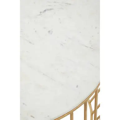 White Marble Top Coffee Table with Gold Finish Iron Cage Base, Pali