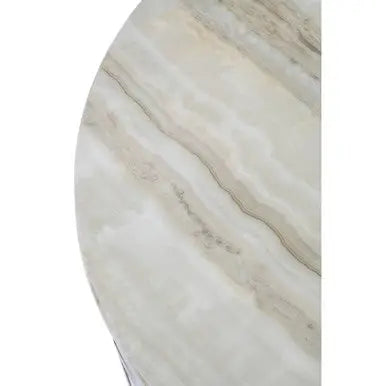 White Marble Top Coffee Table with Silver Stainless Steel Circular Base, Yasmin