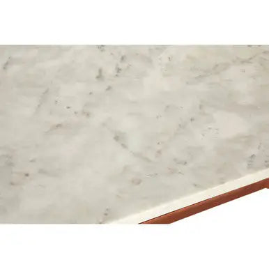 White Marble Top Coffee Table with Warm Copper Tapered Iron Legs, Nirav