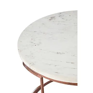 White Marble Top Round Coffee Table with Metal Finish, Nirav