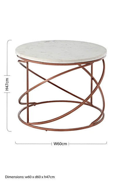 White Marble Top Round Coffee Table with Metal Finish, Nirav