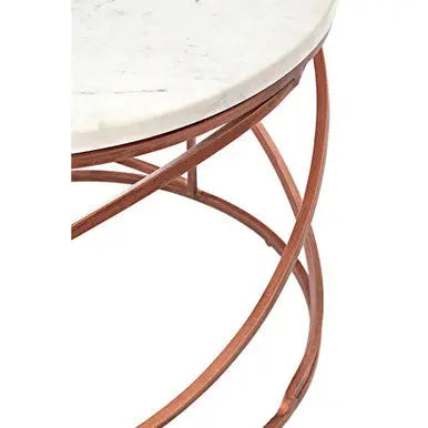 White Marble Top Round Coffee Table with Metal Finish, Nirav