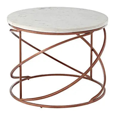 White Marble Top Round Coffee Table with Metal Finish, Nirav