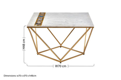 White Marble Top Square Coffee Table with Semi Precious Agate Stone Inlay, Vizzini