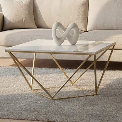 White Marble Top Square Coffee Table with Semi Precious Agate Stone Inlay, Vizzini