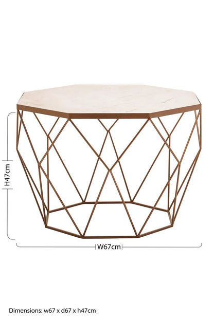 White Octagon Marble Top Coffee Table with Gold Metal Frame, Shalimar