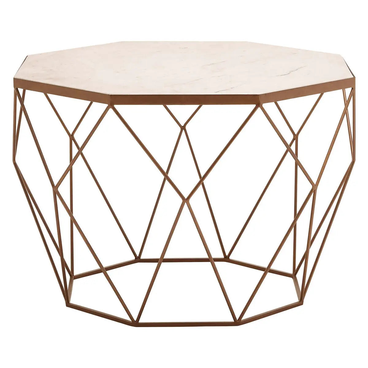 White Octagon Marble Top Coffee Table with Gold Metal Frame, Shalimar