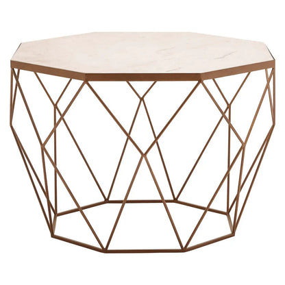 White Octagon Marble Top Coffee Table with Gold Metal Frame, Shalimar