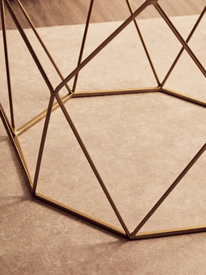 White Octagon Marble Top Coffee Table with Gold Metal Frame, Shalimar