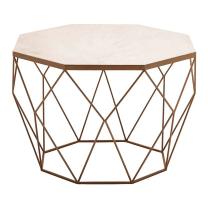 White Octagon Marble Top Coffee Table with Gold Metal Frame, Shalimar
