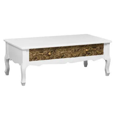White Rectangular Coffee Table with Two Storage Drawers, Bali