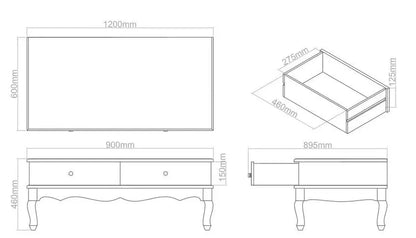 White Rectangular Coffee Table with Two Storage Drawers, Bali