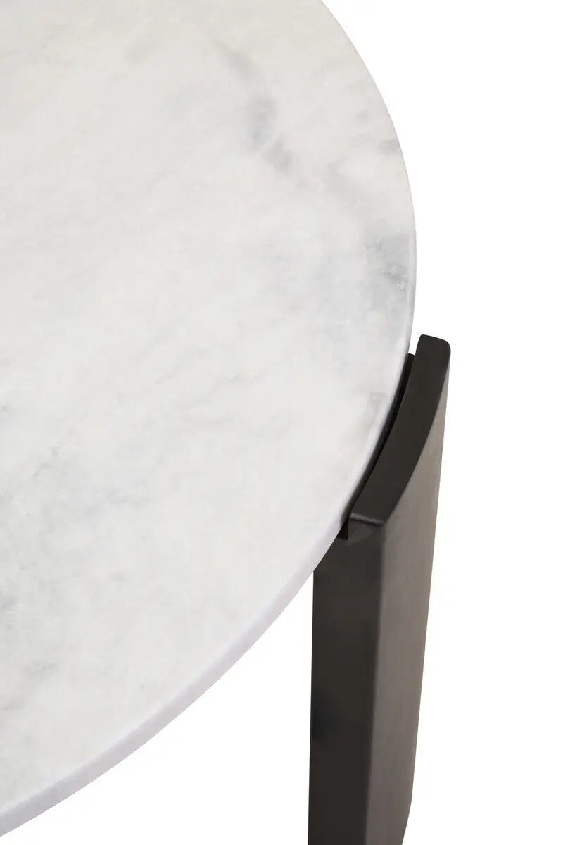 White Round Marble Top Large Coffee Table with Black Acacia Legs, Palermo