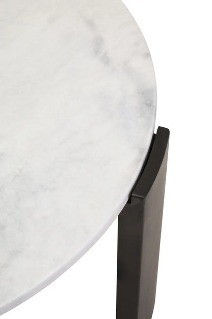 White Round Marble Top Large Coffee Table with Black Acacia Legs, Palermo