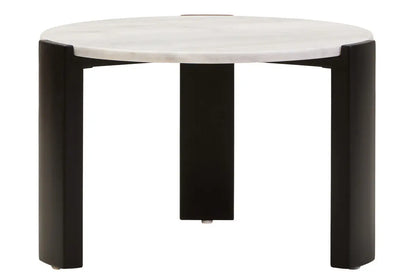 White Round Marble Top Small Coffee Table with Black Acacia Legs, Palermo
