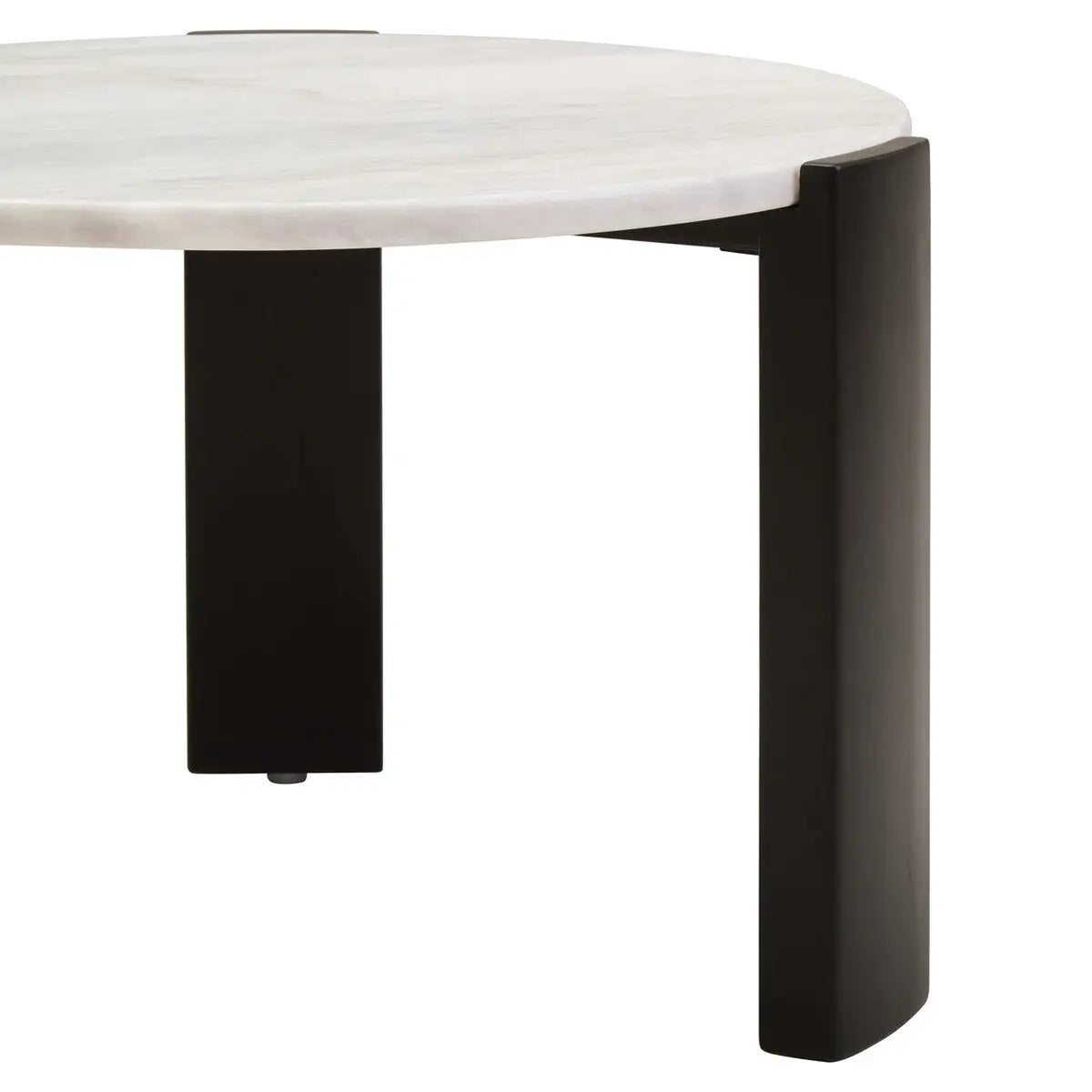 White Round Marble Top Small Coffee Table with Black Acacia Legs, Palermo