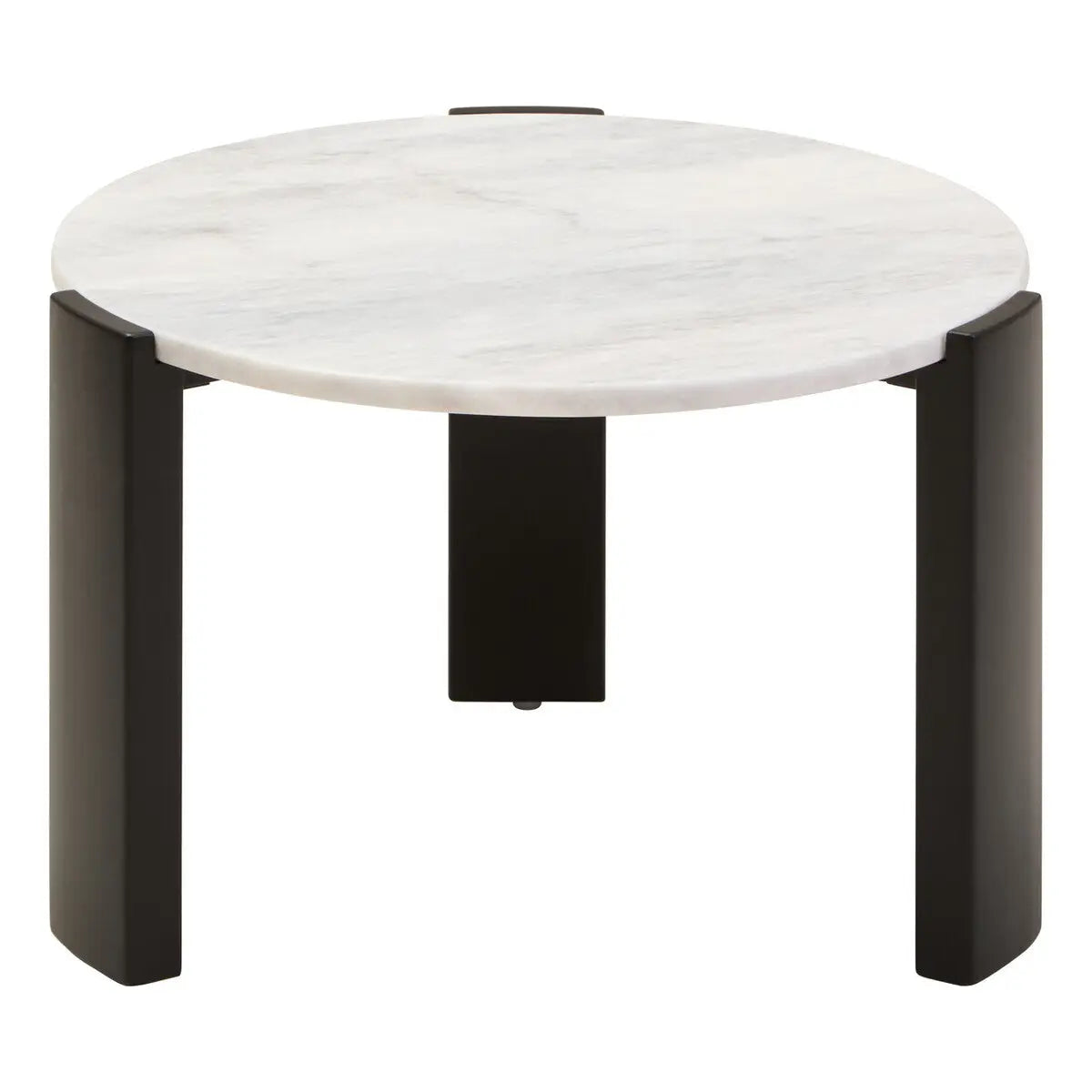 White Round Marble Top Small Coffee Table with Black Acacia Legs, Palermo