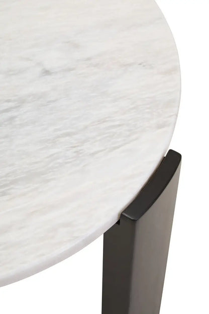 White Round Marble Top Small Coffee Table with Black Acacia Legs, Palermo