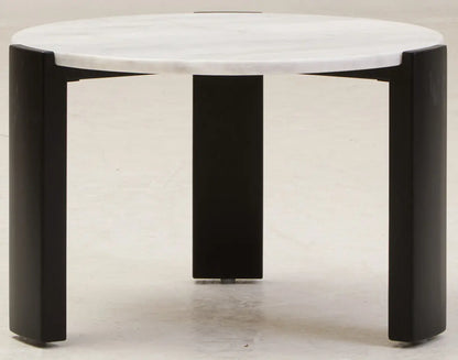 White Round Marble Top Small Coffee Table with Black Acacia Legs, Palermo