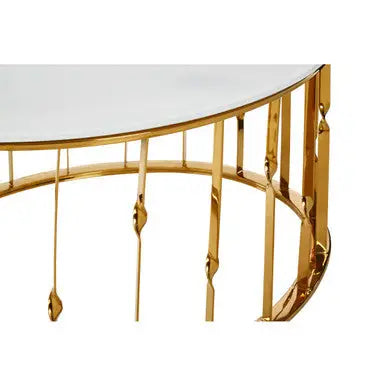 White Tempered Glass Top Round Coffee Table with Gold Finish Stainless Steel Frame, Arezzo