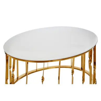 White Tempered Glass Top Round Coffee Table with Gold Finish Stainless Steel Frame, Arezzo